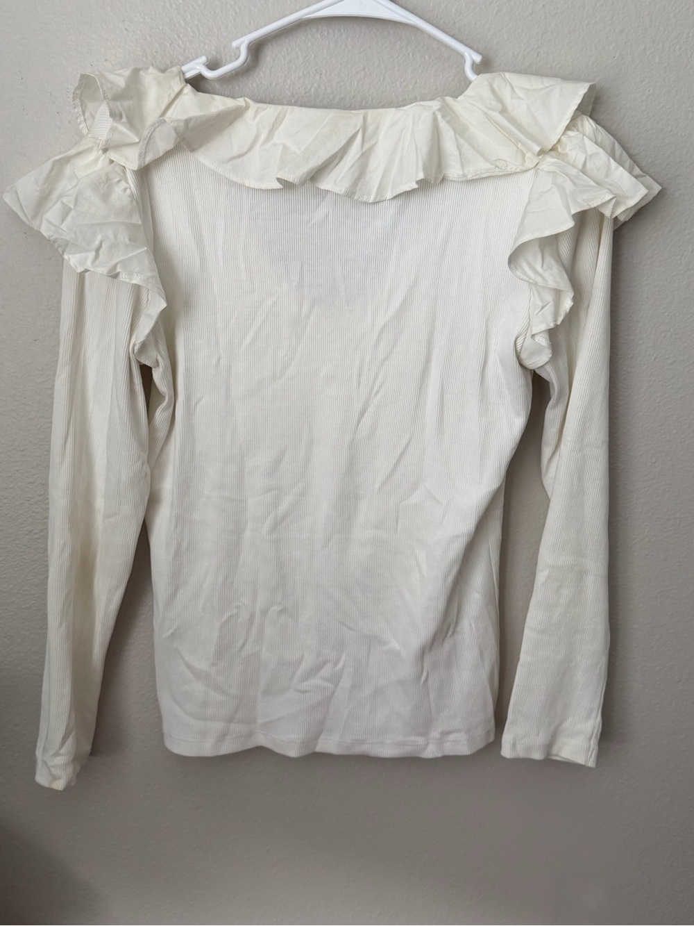 Veronica Beard Strata Ruffle V Neck Blouse XS White Long Sleeve Knit Top - Picture 6 of 6